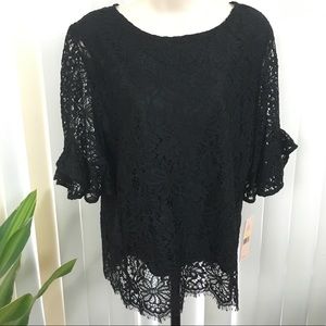 NWT Nanette Lepore Black Embroider Lace Blouse Top